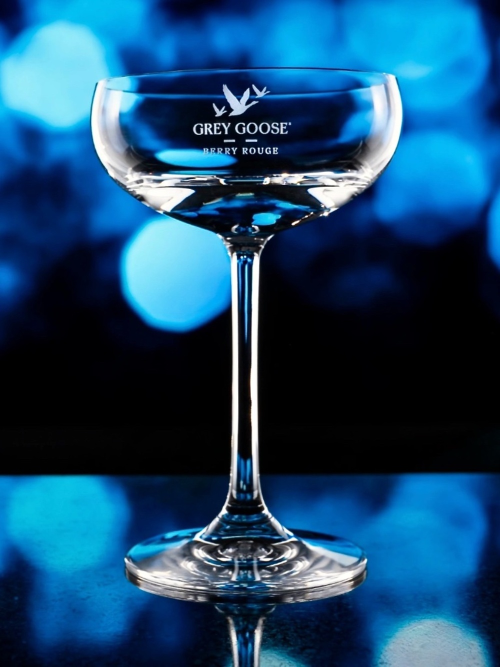 Grey Goose Stölzle Crystal Coupe Glasses & Stainless Goose Cocktail Picks NWOT